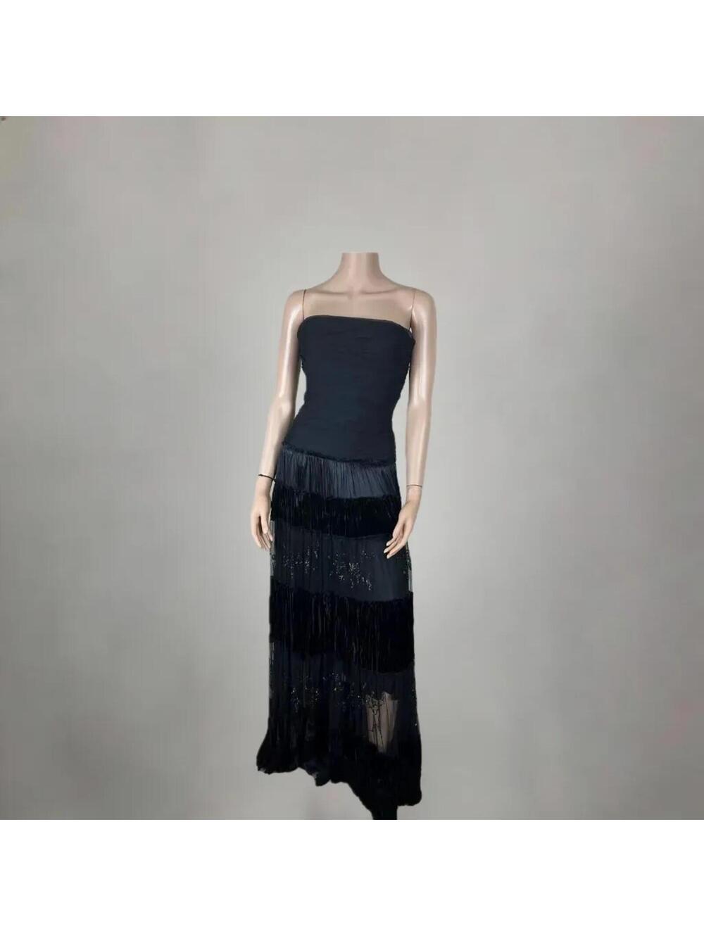 BCBG Black Strapless Goth Sheer Tulle Full-Length Gown Size 2
